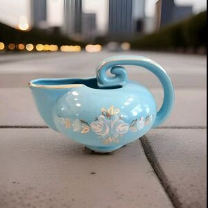 Vintage Camark Pottery NOR-SO Pitcher Light Blue Gold Accents